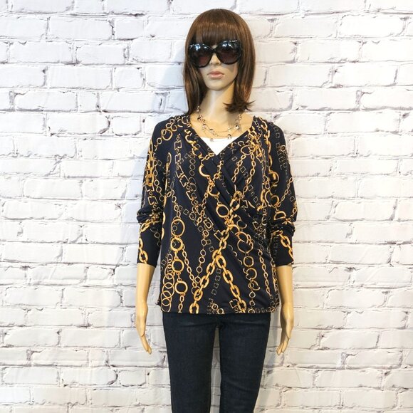 PREMISE - wrap top (navy blue/gold chain print) - Picture 3 of 9